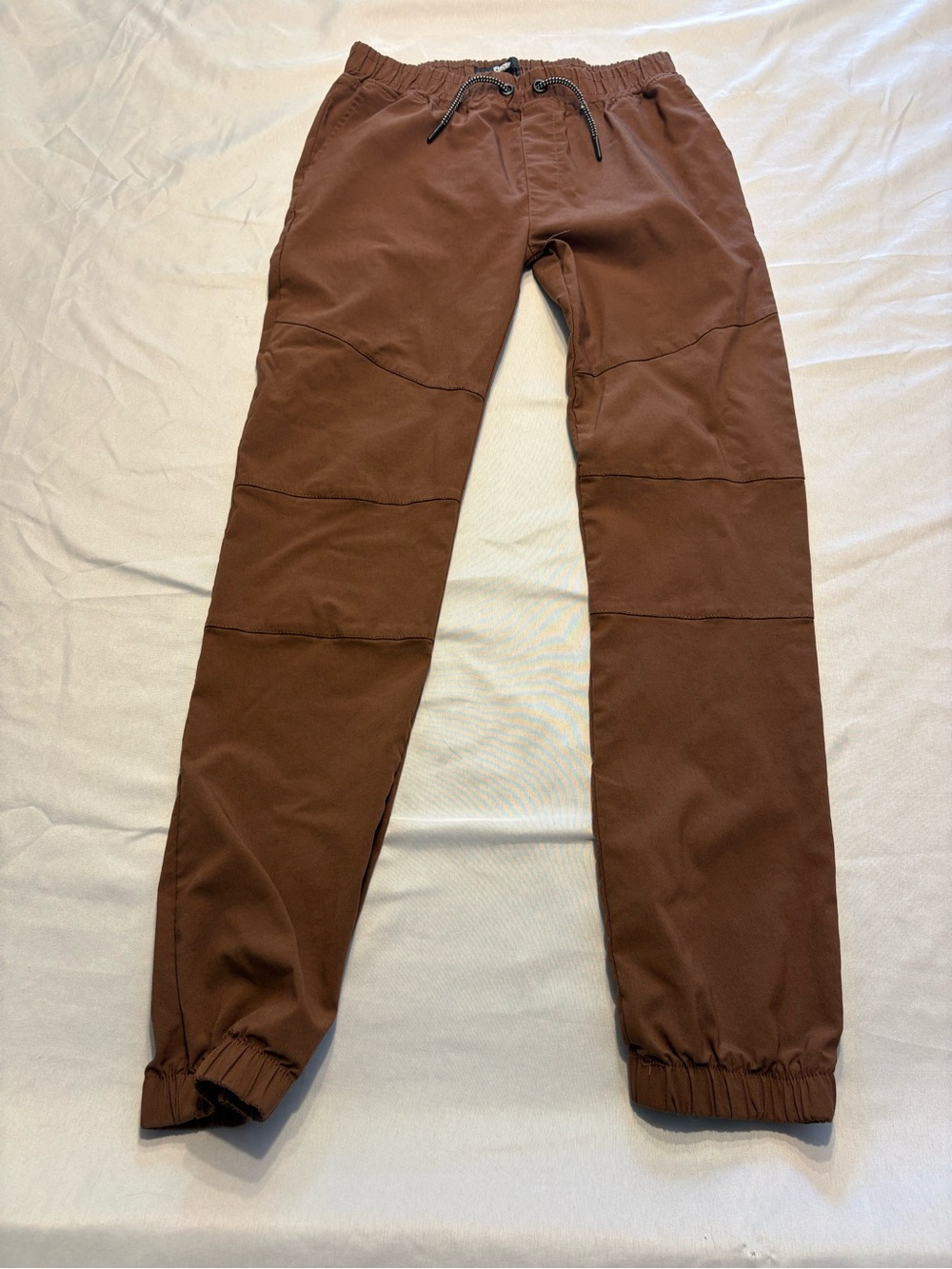 Kids Brown Elastic-Waist Jogger Pants with Drawstring